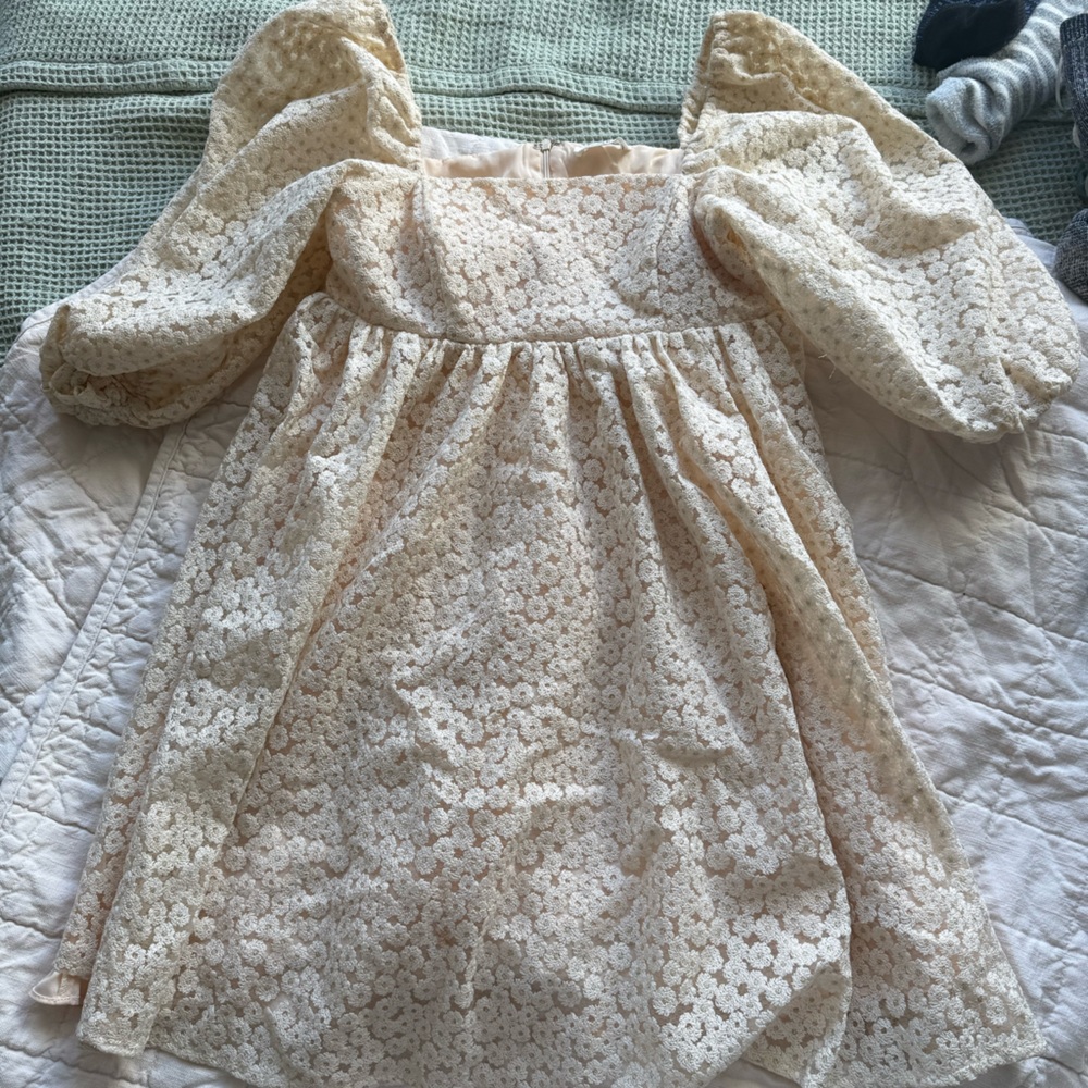 Storia Ivory Lace Dress with Puff Sleeves